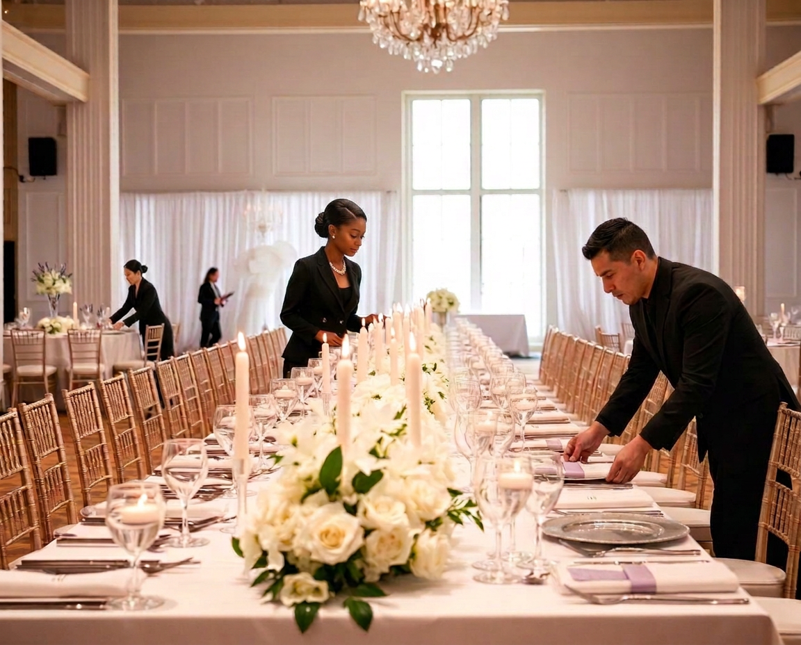Regal tablescape with lavender roses and silver cutlery
